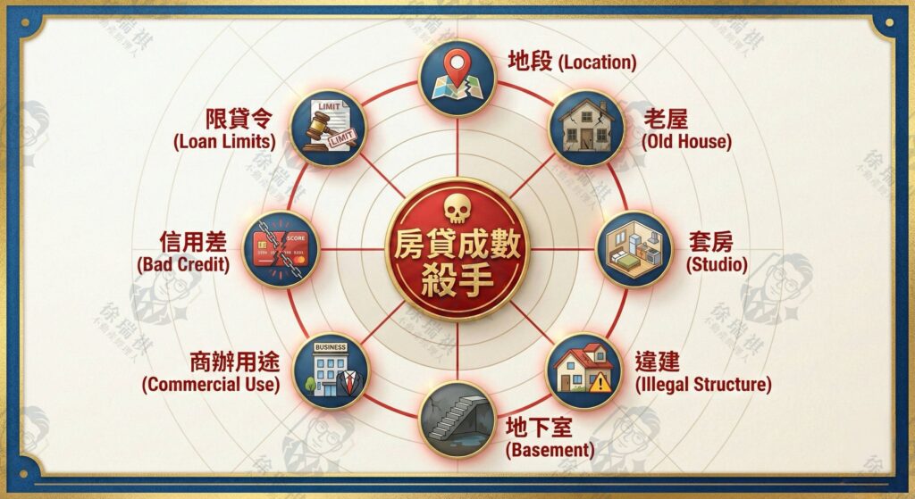 影響房屋貸款成數與銀行鑑價的8大關鍵地雷因素圖表