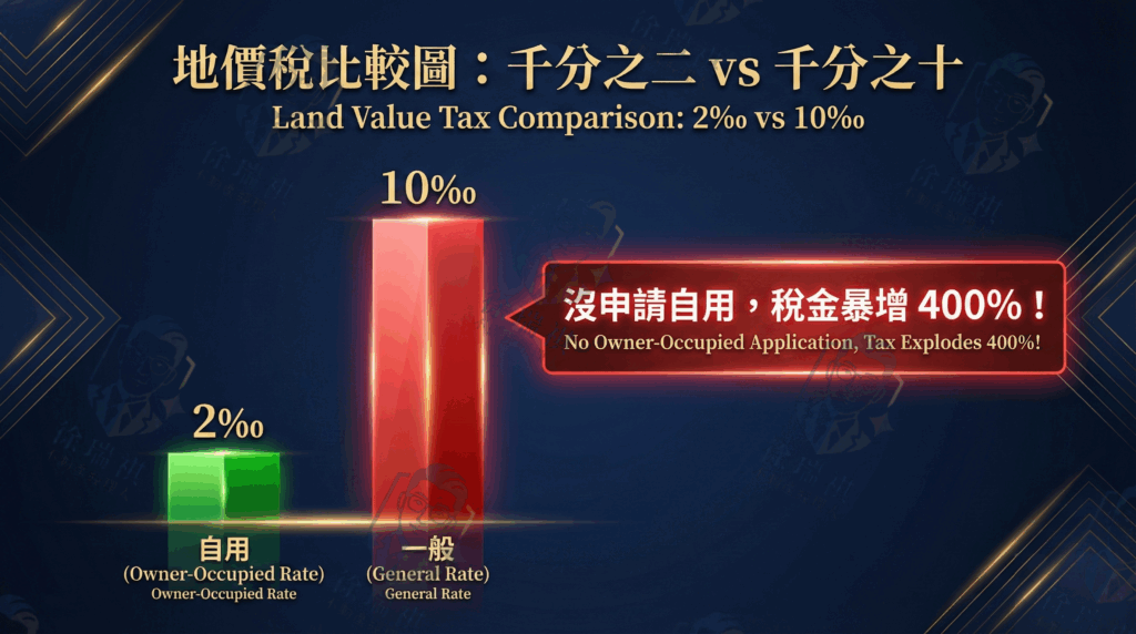 地價稅一般用地與自用住宅用地稅率差距比較圖